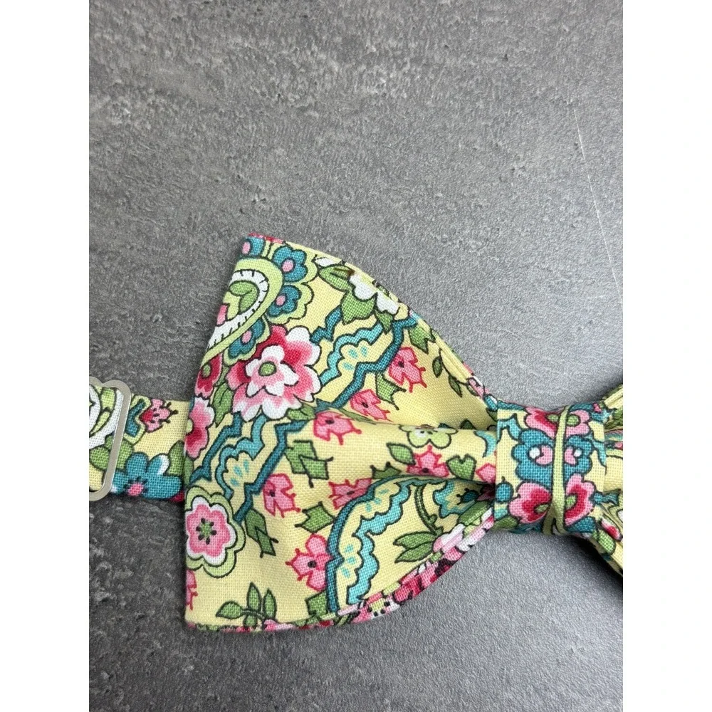 Custom‎ Mens Yellow Floral Bow Tie Pre-tied Adjustable Handmade bowtie